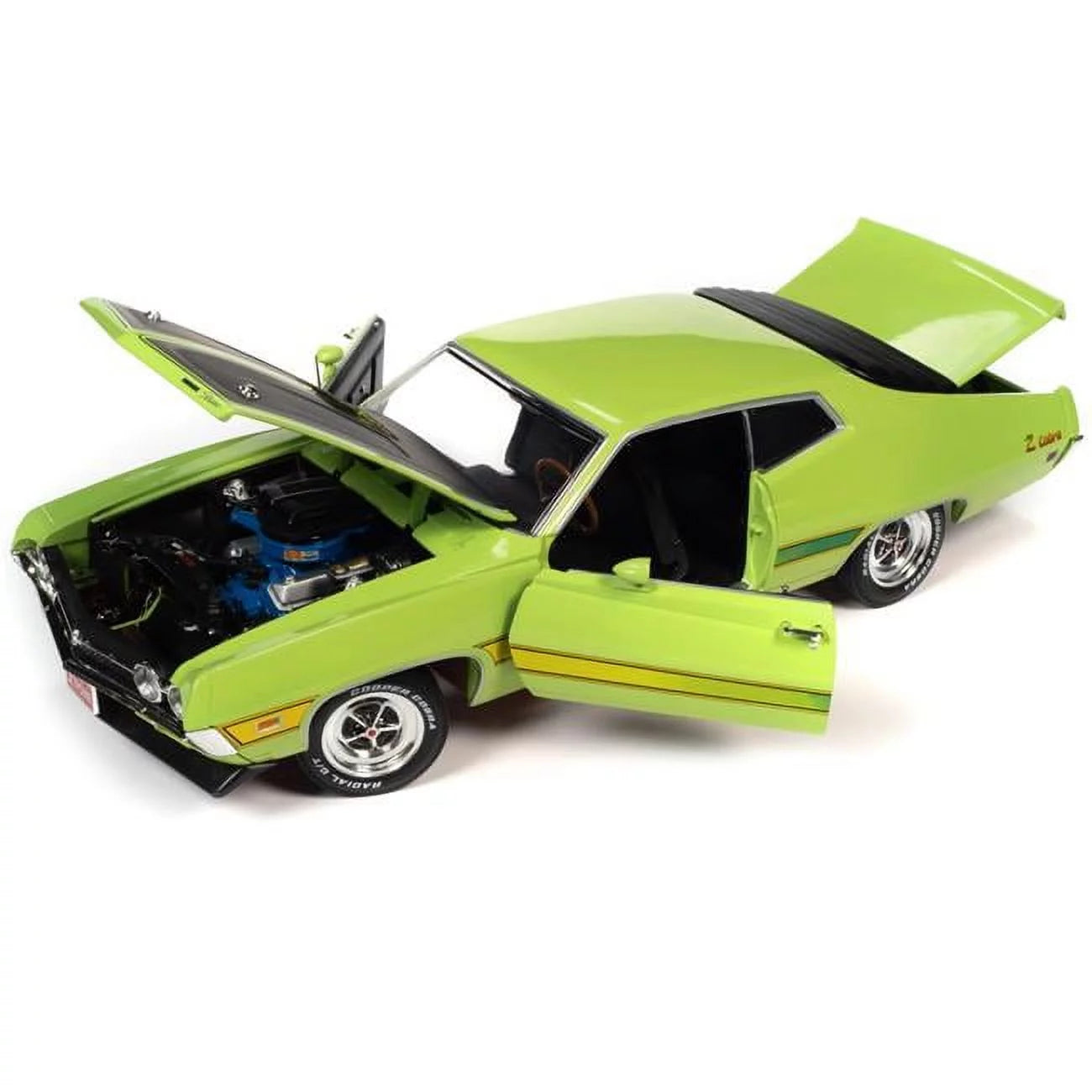 1971 Ford Torino Cobra Grabber Lime Green with Matt Black Hood and Stripes "Class of 1971" 1/18 Diecast Model Car by Auto World
