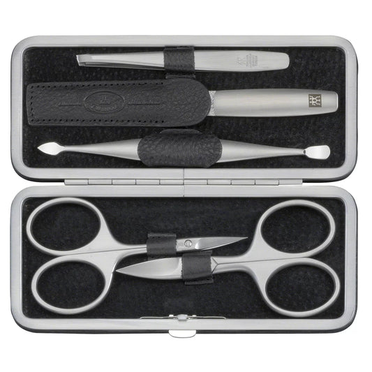 ZWILLING Manicure and Pedicure Case Made of Yak Leather with Frame Closure, Nail Care, 5-Piece, Premium, Black