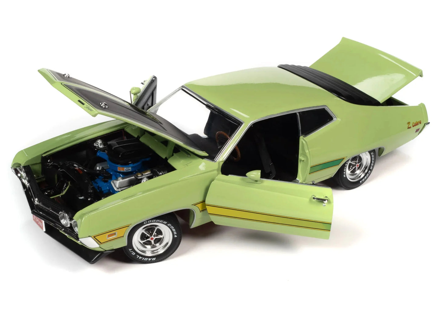 1971 Ford Torino Cobra Grabber Lime Green with Matt Black Hood and Stripes "Class of 1971" 1/18 Diecast Model Car by Auto World